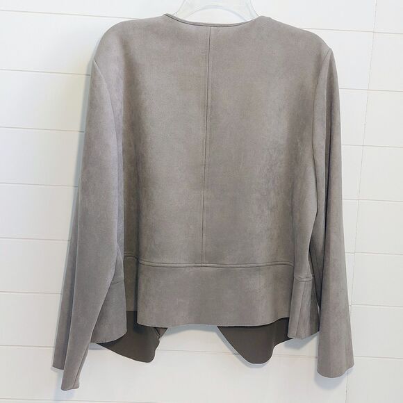 Chicos Faux Suede Drape Stretch Open Jacket Women's Size 3 Business Sporty Biker - Picture 2 of 9